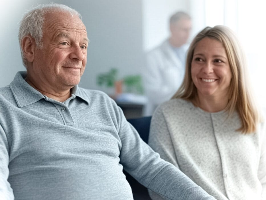 Pai e filha em consulta médica